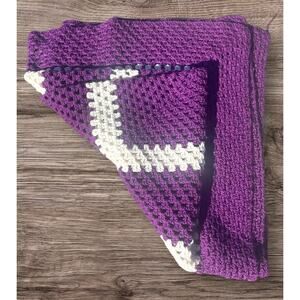 Hand Crafted Crocheted Blanket | Bed top | Full Body | Purple/White EUC